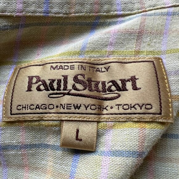 Paul Stuart Size L Yellow Green Plaid 100% Cotton Long Sleeve Button-Down Shirt - Picture 4 of 16